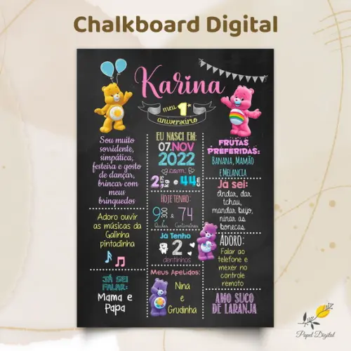 Chalkboard Digital Ursinhos Carinhosos