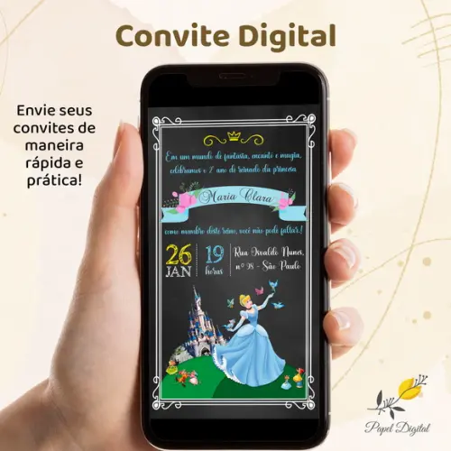 Convite Digital Cinderela Modelo 1