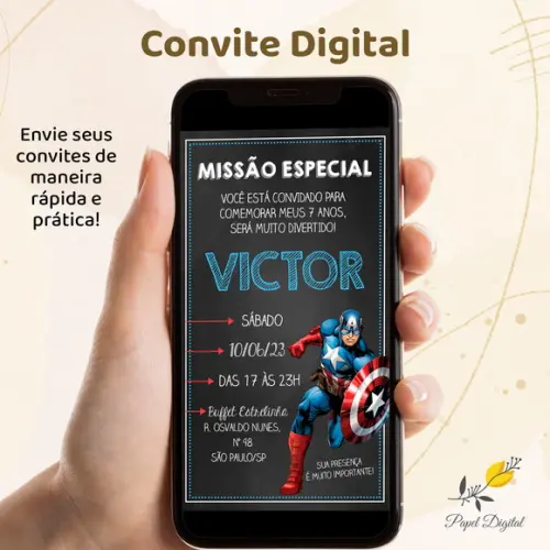Convite Digital Capitão América Modelo 1