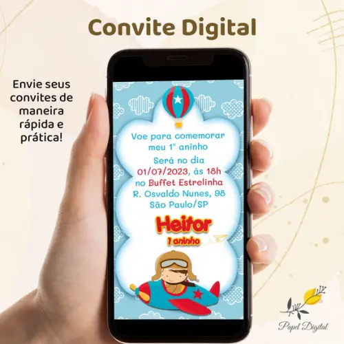Convite Digital Aviador Modelo 2
