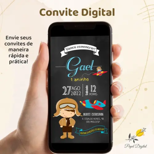 Convite Digital Aviador Modelo 1