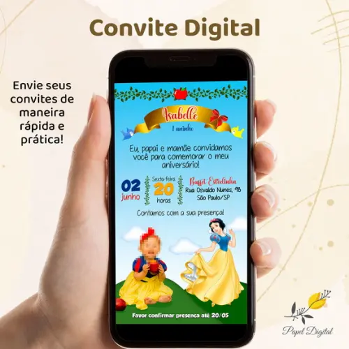 Convite Digital Branca de Neve Modelo 3