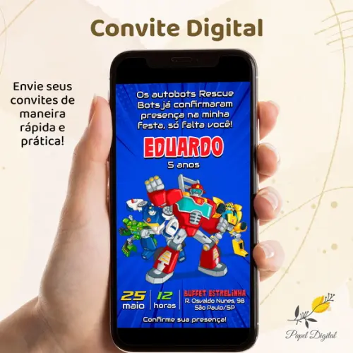 Convite Digital Rescue Bots Modelo 1