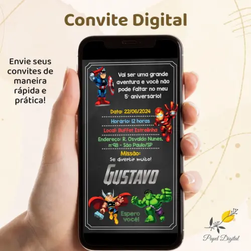 Convite Digital Vingadores Modelo 1