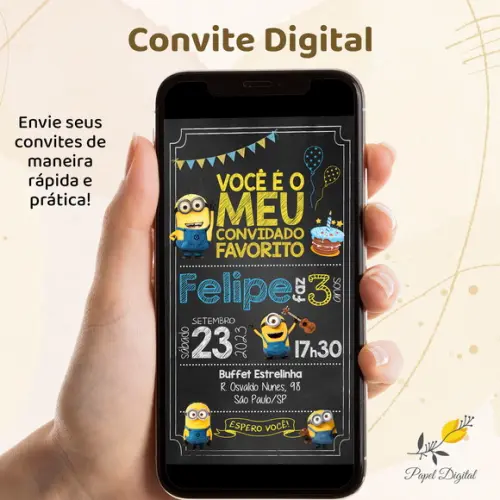 Convite Digital Minions Modelo 2
