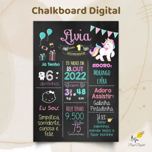 Chalkboard Digital Unicórnio Modelo 2