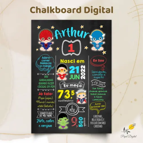 Chalkboard Digital Super Heróis Modelo 3