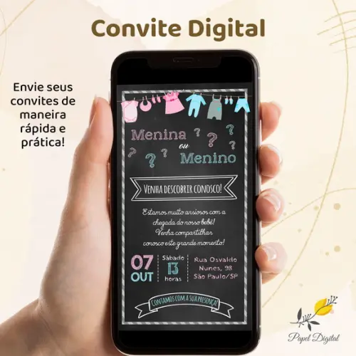 Convite Digital Chá de Revelação Modelo 1