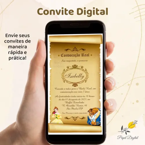 Convite Digital Bela e a Fera Modelo 3