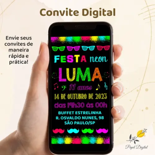 Convite Digital Neon Modelo 1