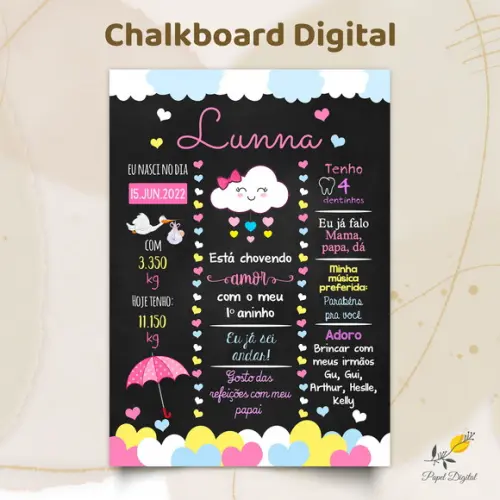 Chalkboard Digital Chuva de Amor Modelo 3