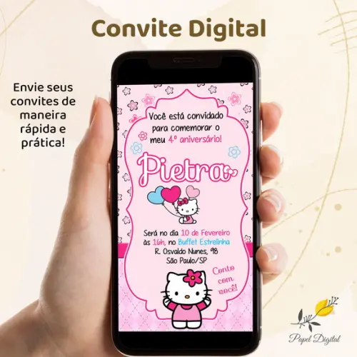 Convite Digital Hello Kitty Modelo 1