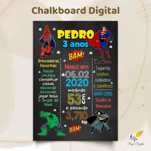 Chalkboard Digital Super Heróis Modelo 2