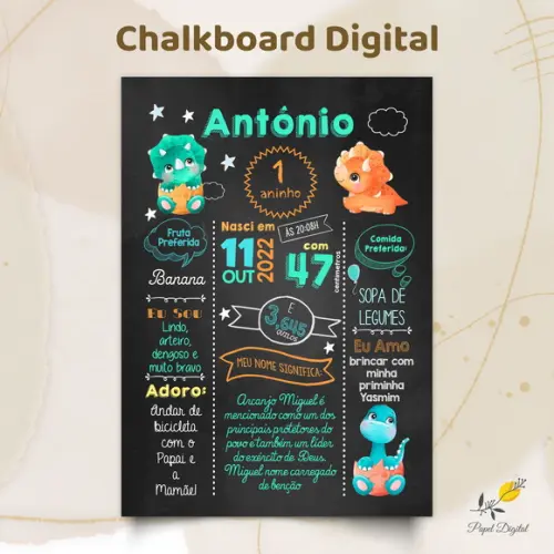 Chalkboard Digital Dinossauro Modelo 1