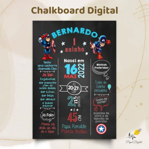 Chalkboard Digital Capitão América Modelo 1