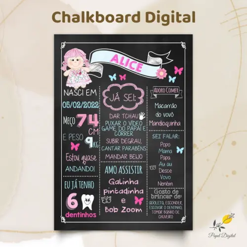 Chalkboard Digital Boneca Modelo 1