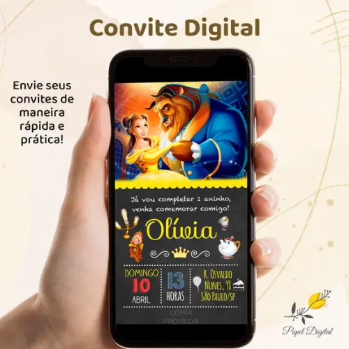 Convite Digital Bela e a Fera Modelo 1