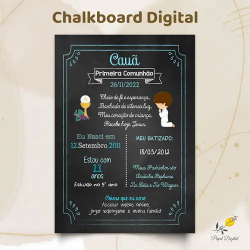 Chalkboard Digital Primeira Comunhão Modelo 1