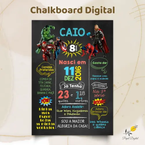 Chalkboard Digital Vingadores Modelo 2