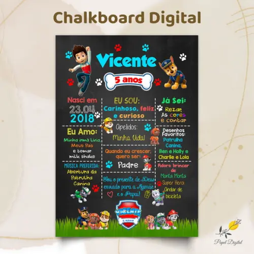 Chalkboard Digital Patrulha Canina Modelo 1
