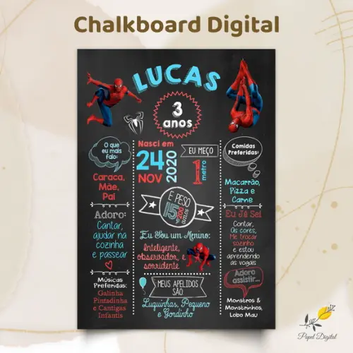 Chalkboard Digital Homem Aranha Modelo 1