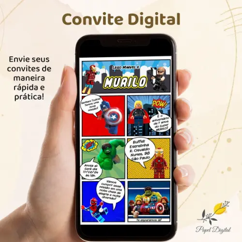 Convite Digital Lego Marvel Modelo 1