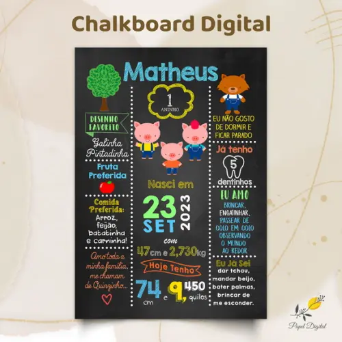 Chalkboard Digital Três Porquinhos