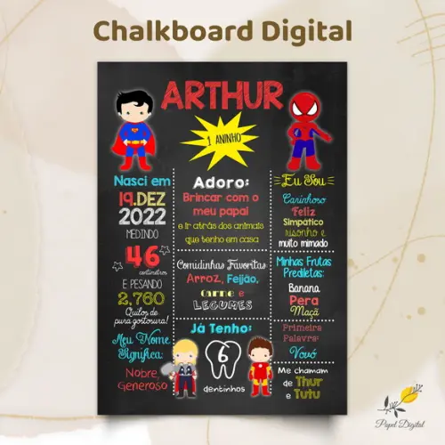 Chalkboard Digital Super Heróis Modelo 1