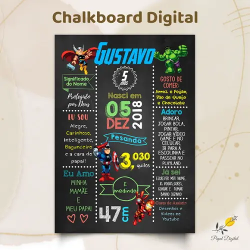 Chalkboard Digital Vingadores Modelo 1