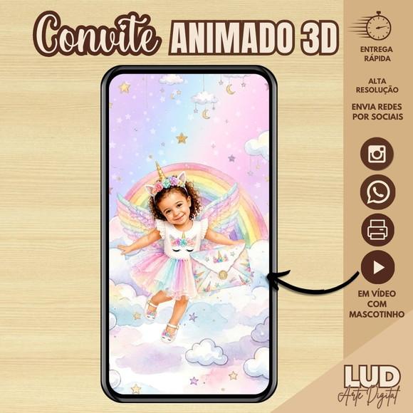 Convite Animado 3d com Mascotinho - Unicórnio