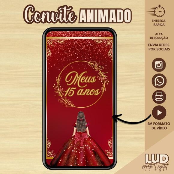 Convite Animado 15 Anos Realeza/ Glitter Vermelho