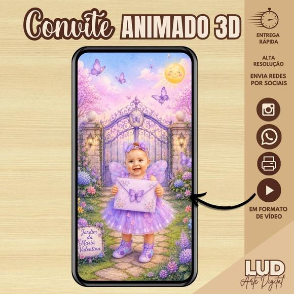 Convite Animado 3d com Mascotinho - Jardim das Borboletas