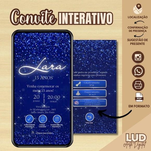 Convite 15 Anos Interativo Azul com Glitter