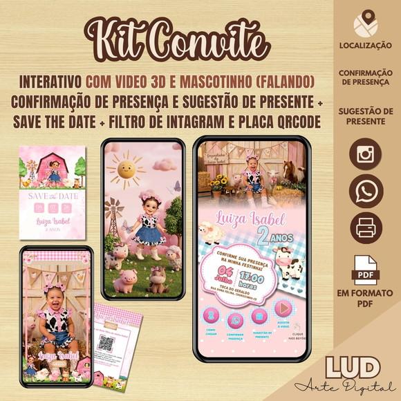 Kit Convite Interativo com Video 3d Fazendinha e Outros