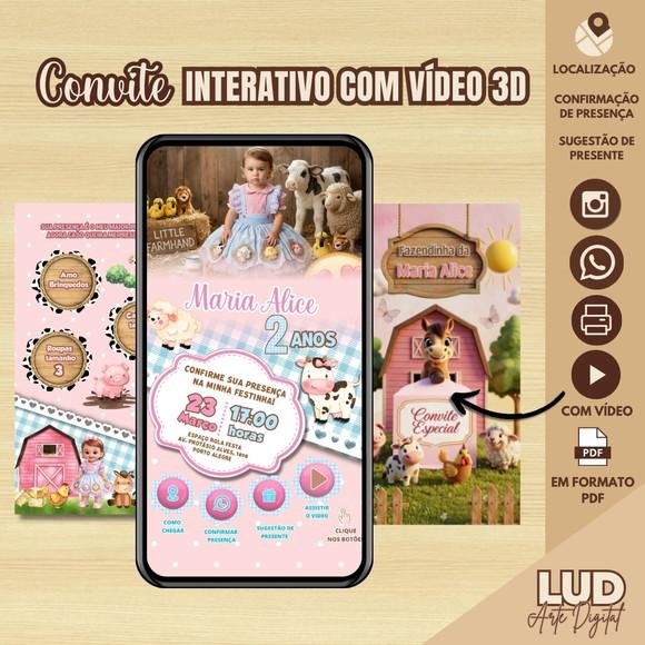 Convite Interativo com Video 3d e Mascotinho - Fazendinha