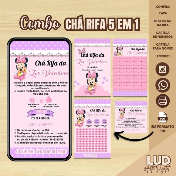 Convite Digital Chá Rifa Minnie 5 em 1