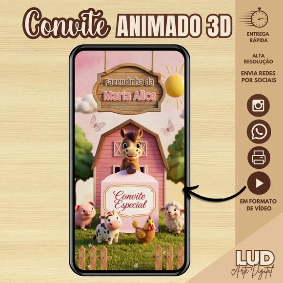 Convite Animado 3d com Mascotinho - Fazendinha