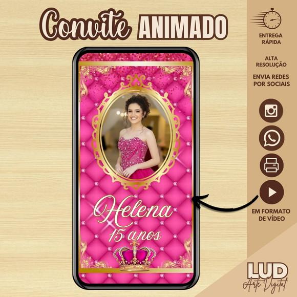 Convite Animado 15 Anos Rosa e Dourado Coroa