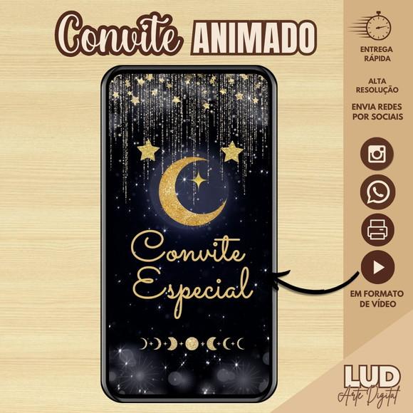 Convite Animado Noite Estrelada/ Céu Estrelando Dourado