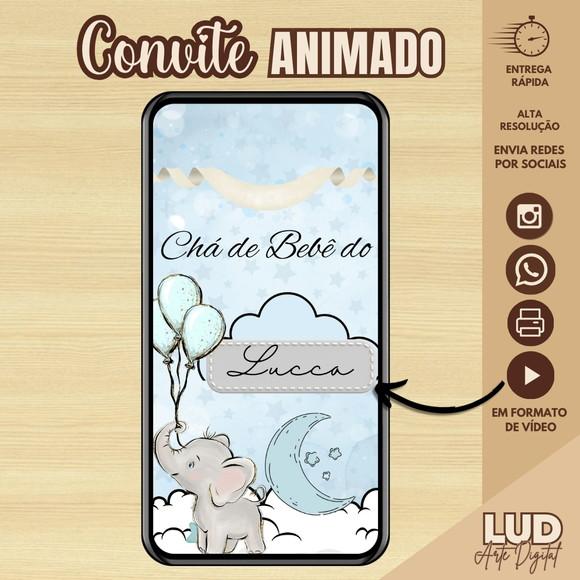 Convite Animado Chá de Fralda/bebê Elefantinho Menino
