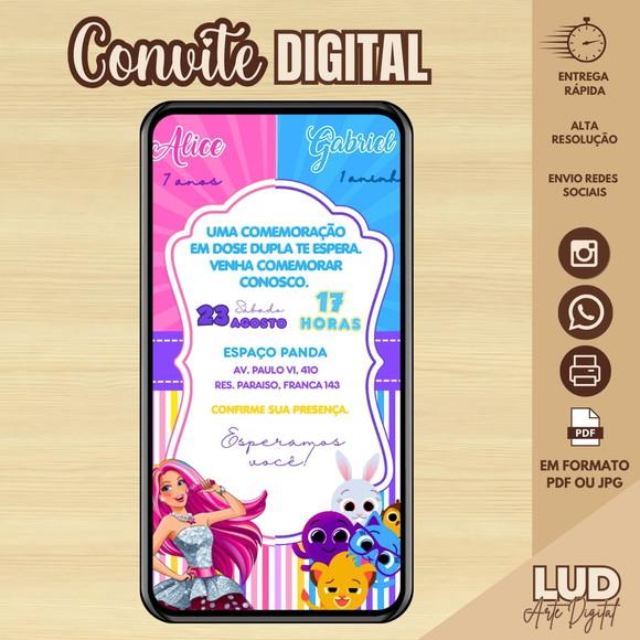 Convite Digital Dois Temas/duplo - Barbie e Bolofofos