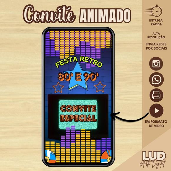 Convite Animado Adulto Retro Anos 80's e 90's e