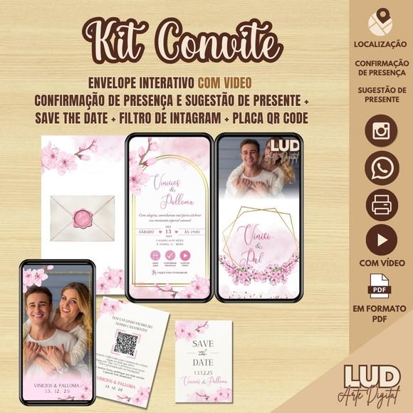 Kit Convite Interativo Casamento + Filtro Rosa