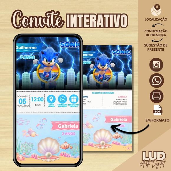 Convite Interativo Dois Temas/duplo - Sonic e Fundo do Mar