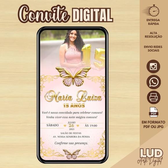 Convite Digital com Foto 15 Anos Rosa