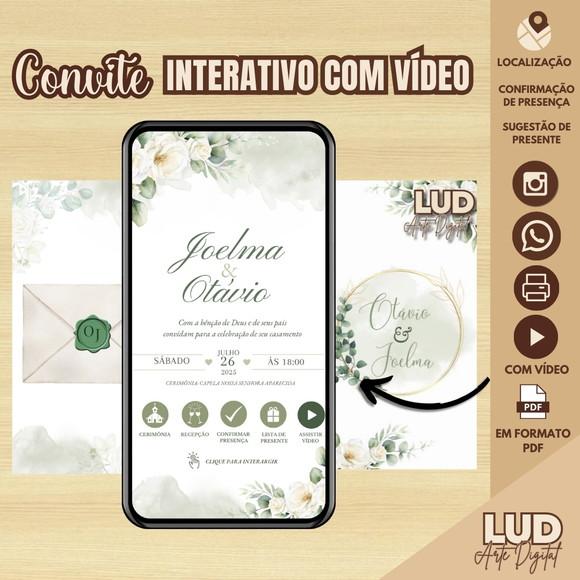 Convite Envelope Interativo com Vídeo Casamento Floral Verde