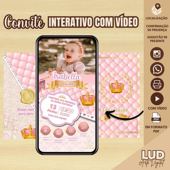 Convite Envelope Interativo com Vídeo Realeza/coroa/princesa