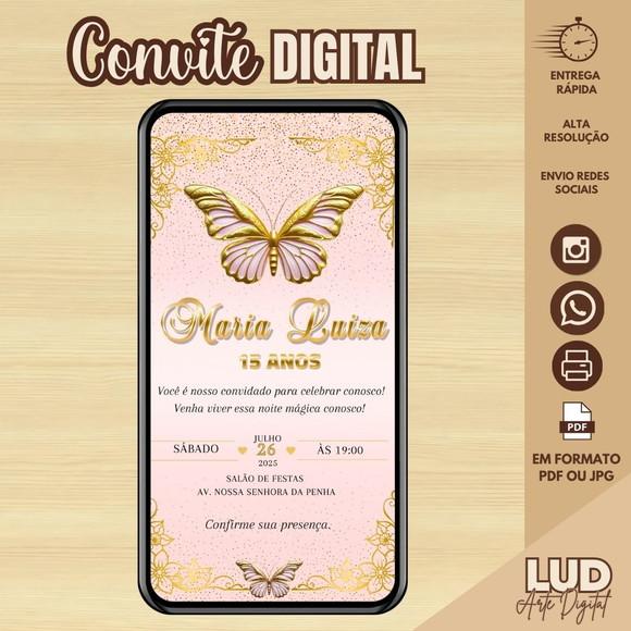 Convite Digital 15 Anos Rosa e Dourado