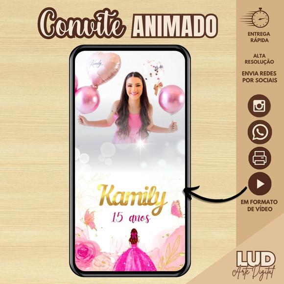 Convite Animado 15 Anos Rosa e Dourado