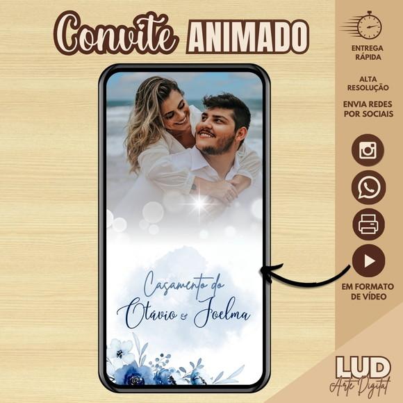 Convite Animado Casamento/noivado Floral Azul